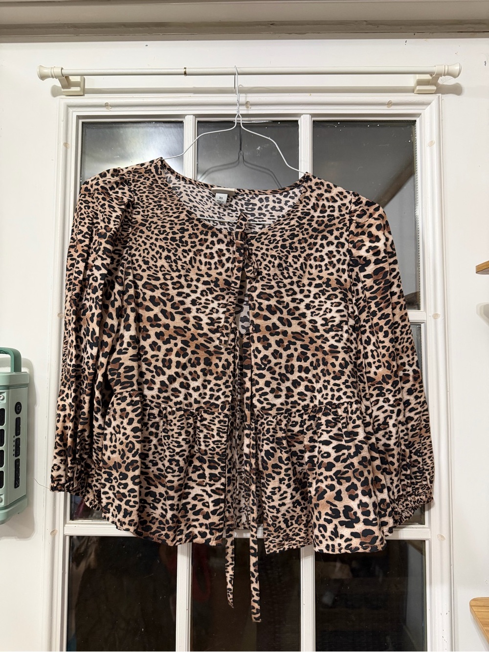 a new day Leopard Print Peplum Tie-Front Blouse in Tan and Black